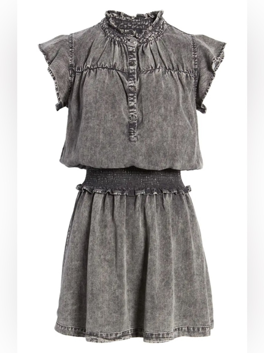 Amina Black Acid Wash Smocked Minidress XS